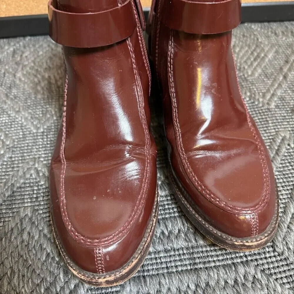Tory Burch Hyde Boots in Maroon Red Patent Leather Size 7 Retro Style